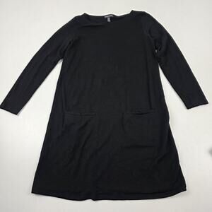 Eileen Fisher Dress Womens Petite Small Black Tencel Spandex Long Sleeve Pockets